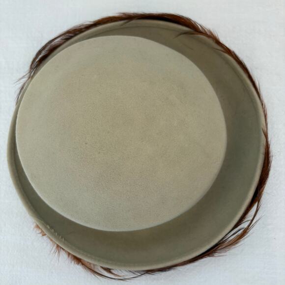 Vintage Wool Felt Hat with Copper Feather Trim 2” Brim Womens Millinery Made USA main image 9